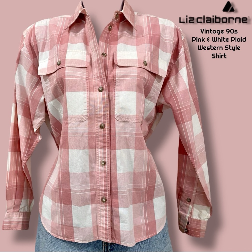Liz Claiborne Pink & White Plaid‎ Shirt
